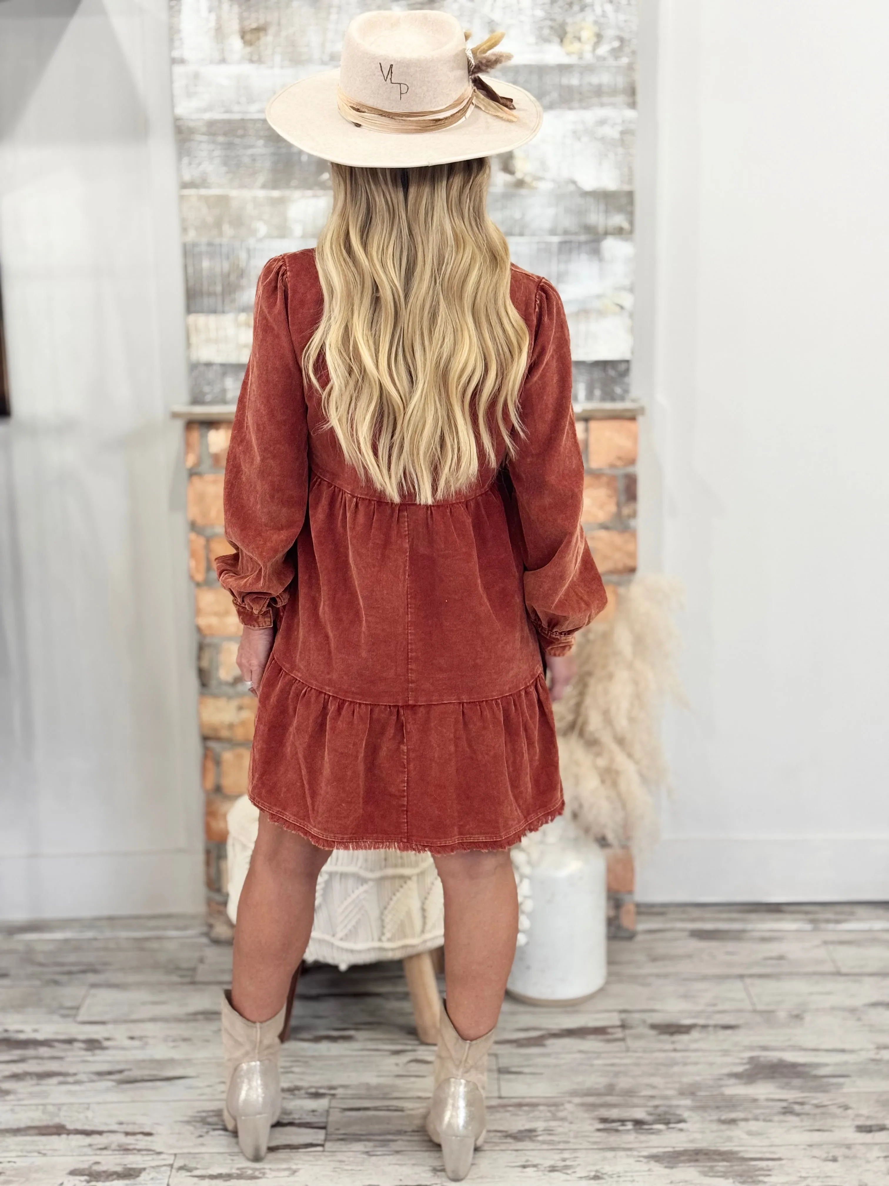 Corduroy Bubble Sleeve Dress