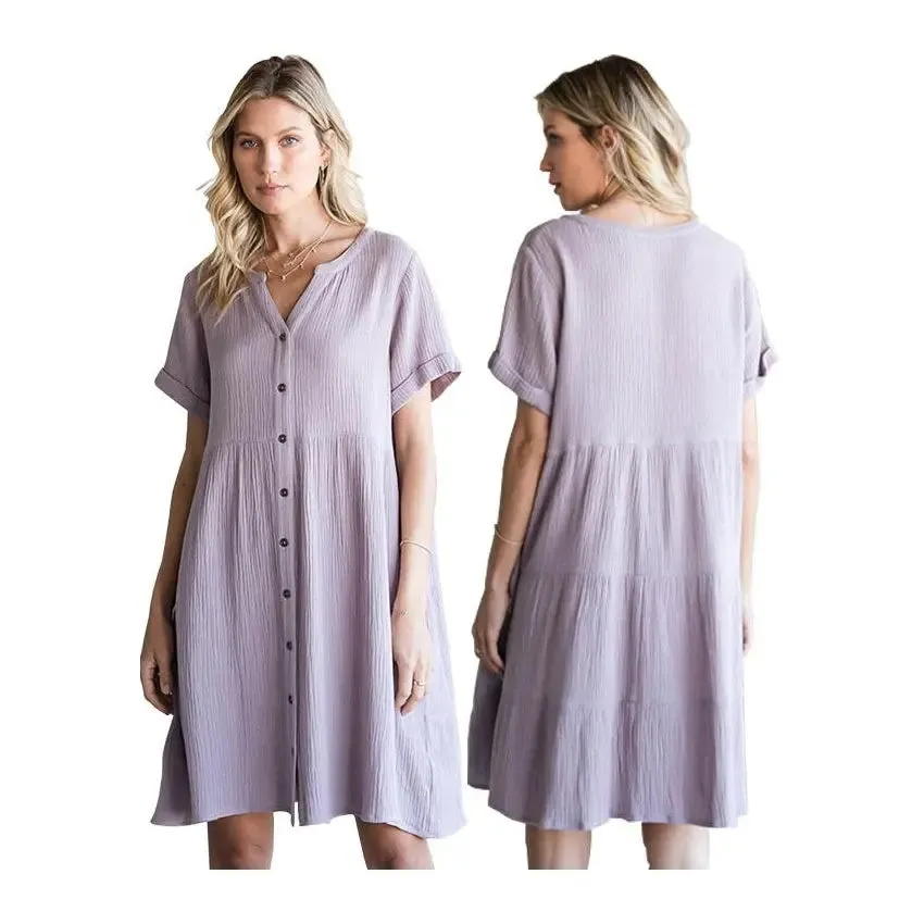 Cotton Bleu Dress Button Down Lilac