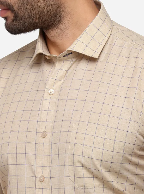 Cream & Blue Checked Regular Fit Formal Shirt | Greenfibre