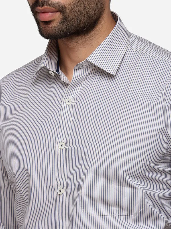 Cream & Blue Striped Regular Fit Formal Shirt | JadeBlue