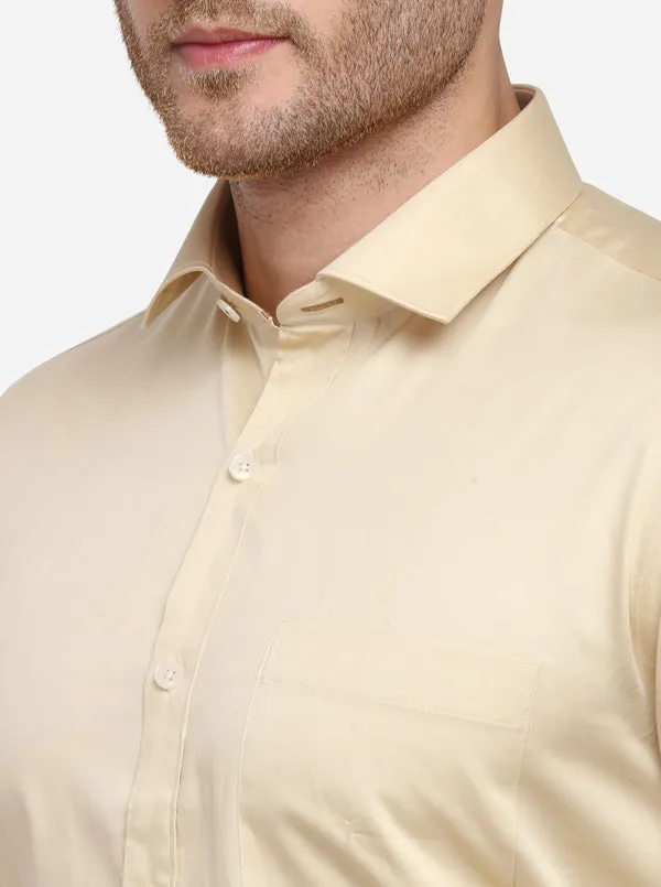 Cream Solid Slim Fit Formal Shirt | Metal