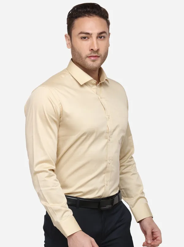 Cream Solid Slim Fit Formal Shirt | Metal