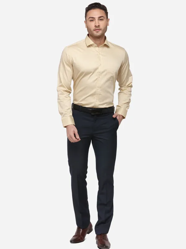 Cream Solid Slim Fit Formal Shirt | Metal