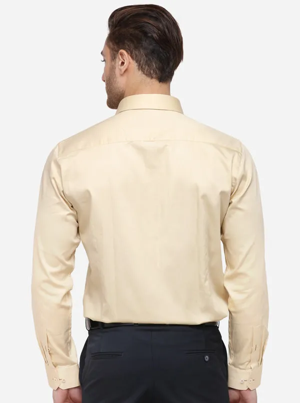 Cream Solid Slim Fit Formal Shirt | Metal