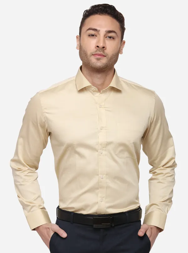 Cream Solid Slim Fit Formal Shirt | Metal