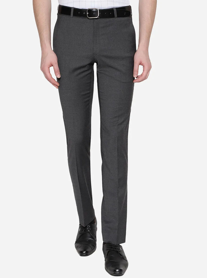 Dark Grey Solid Slim Fit Formal Trouser | JadeBlue