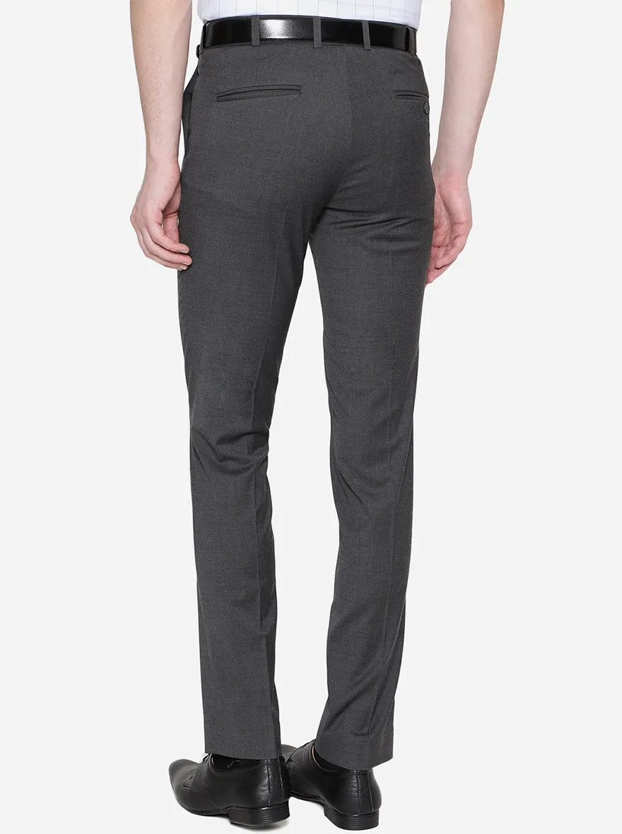 Dark Grey Solid Slim Fit Formal Trouser | JadeBlue