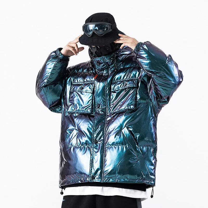 Dark Reflective Cargo Parkas Jackets Mens Hip Hop Streetwear Padded Jackets Harajuku Windbreaker Parka Coats Techwear