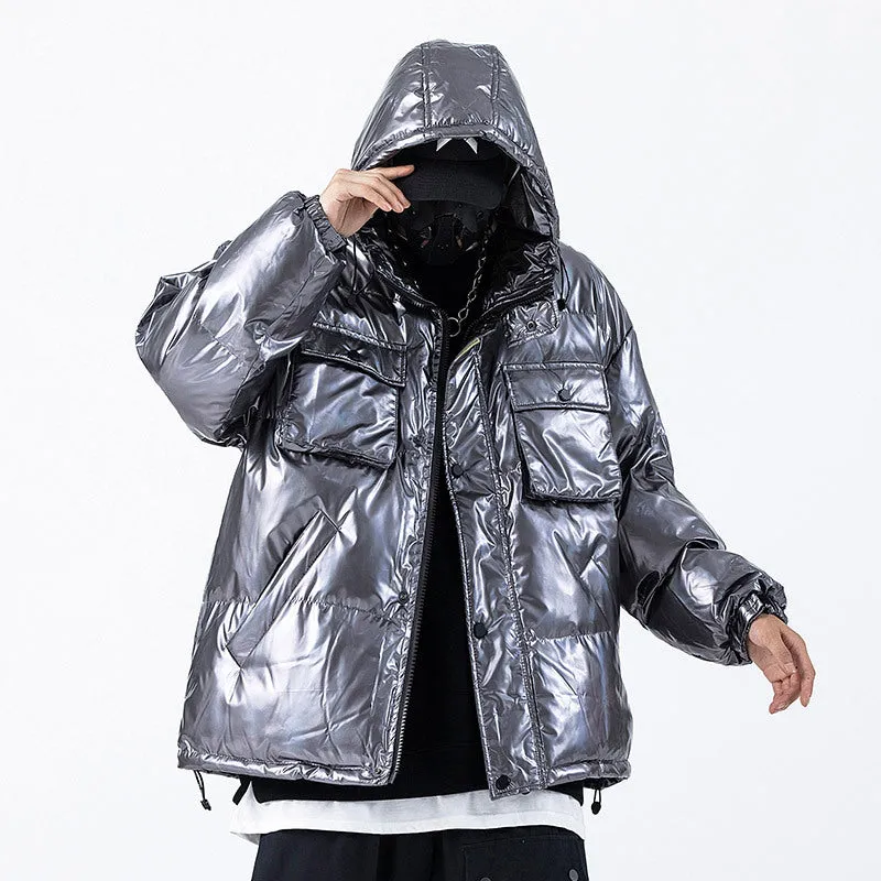 Dark Reflective Cargo Parkas Jackets Mens Hip Hop Streetwear Padded Jackets Harajuku Windbreaker Parka Coats Techwear