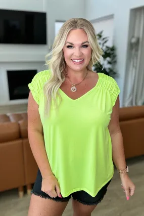 Dear Scarlett Ruched Cap Sleeve Top in Neon Green