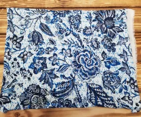 Designer Deadstock Italian Bohemian Floral Blue and Ivory  Viscose Challis Woven- by the yard