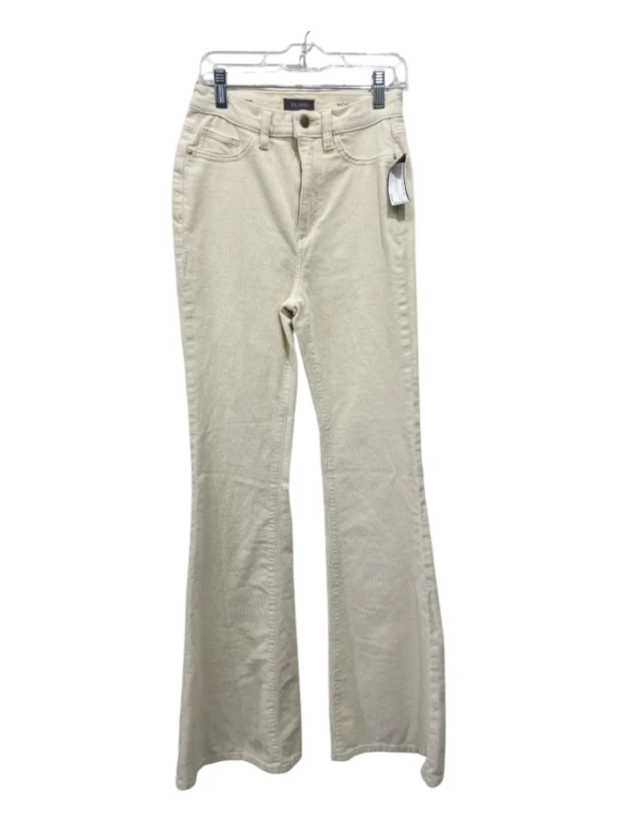 DL 1961 Size 24 Cream Cotton Blend Corduroy 5 Pocket Zip & Button Flare Pants