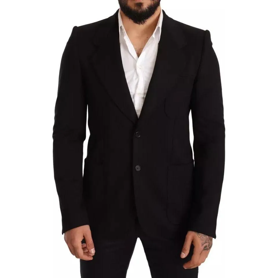 Dolce & Gabbana Black Wool Slim Fit Coat Jacket Blazer