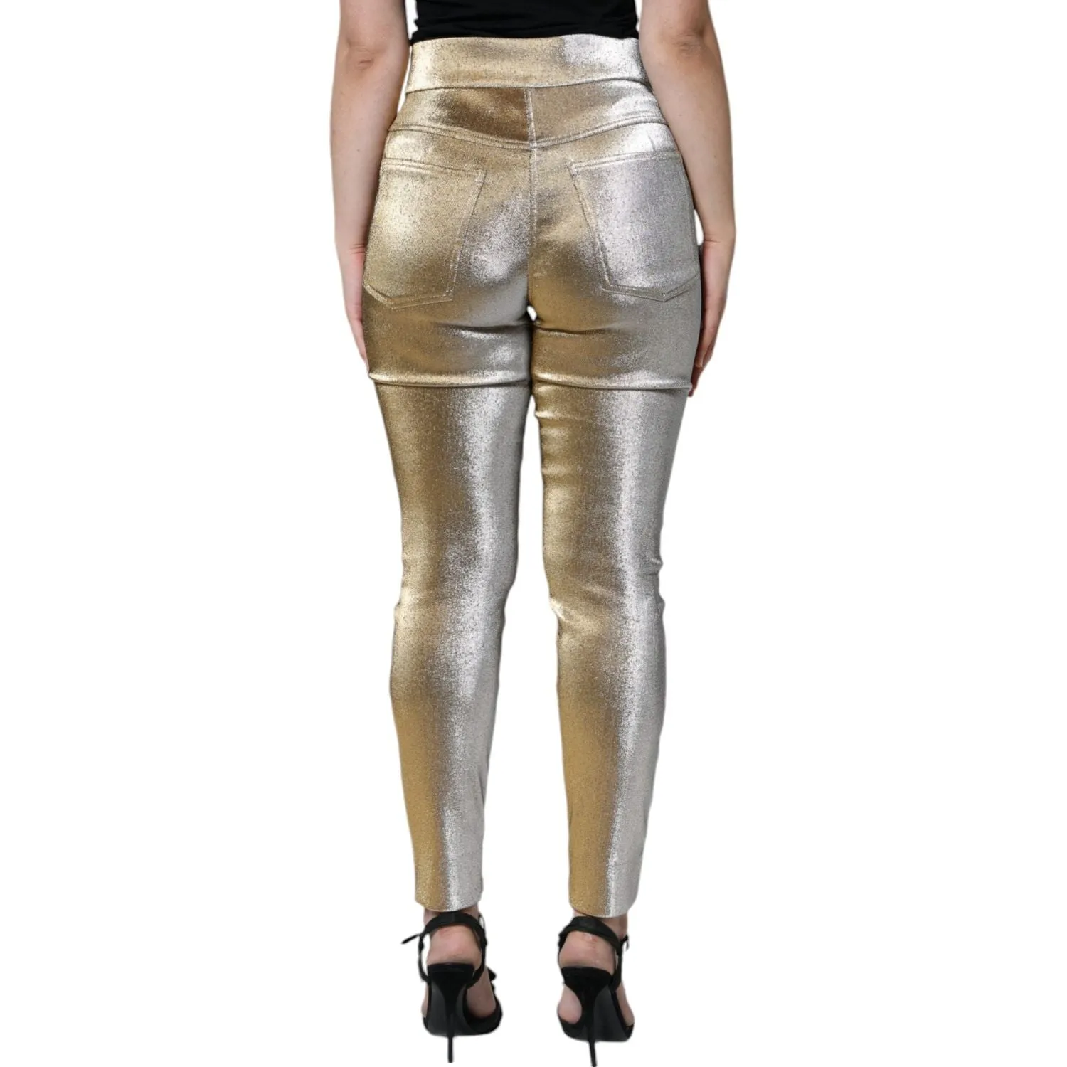 Dolce & Gabbana Metallic Gold High Waist Skinny Pants