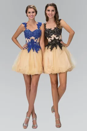 Elizabeth K - GS2133 - Floral Lace Sweetheart Neck Tulle Cocktail Dress - Short