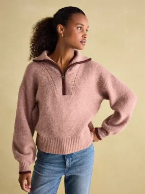 Elmore Pink Knitted Quarter Zip Jumper