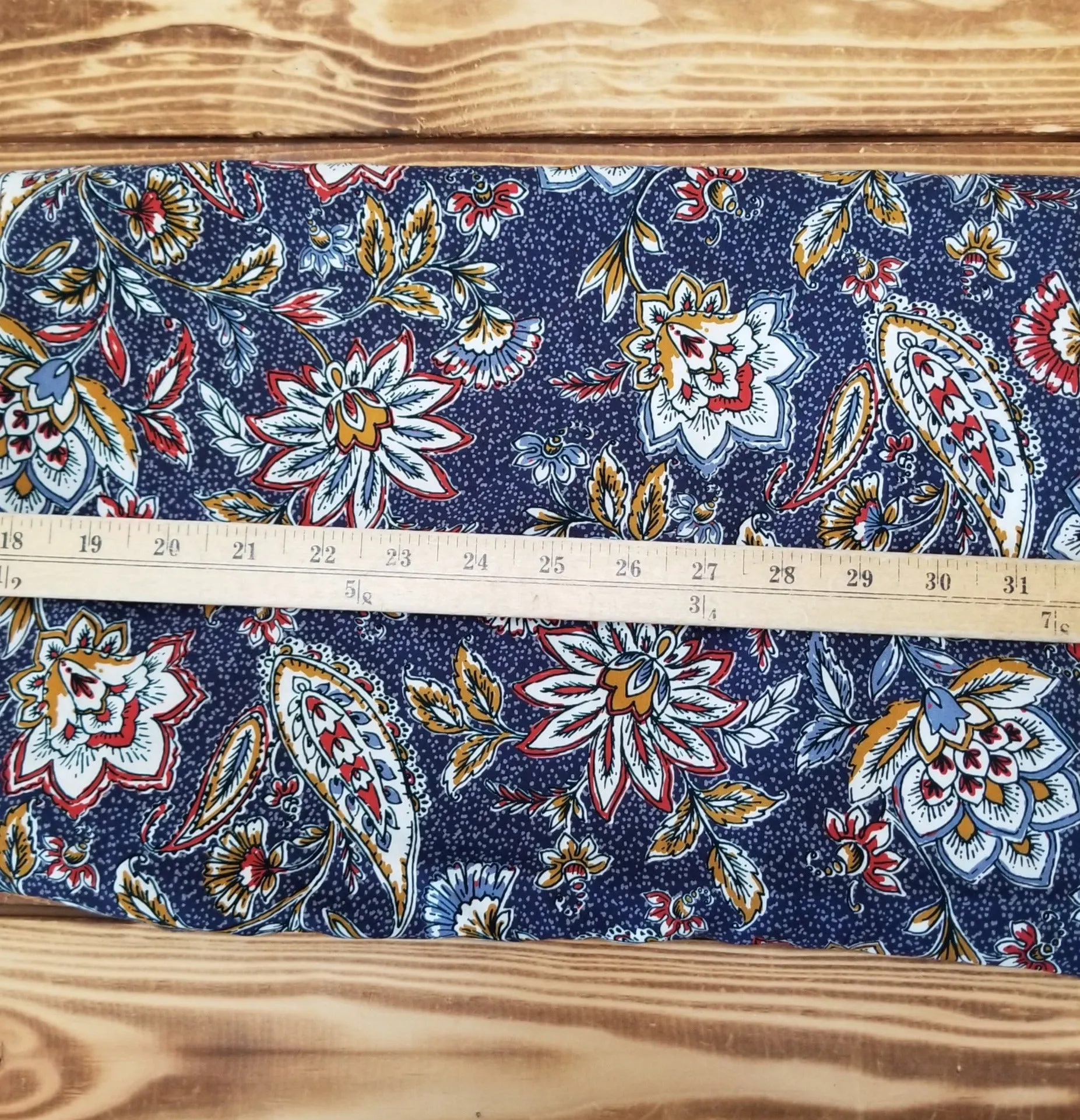 End of Bolt: 3.5 yards of Designer Deadstock Italian Floral and Paisleys Navy Viscose Challis Woven-remnant