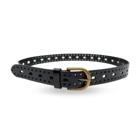 ENID - Women's Black Leather Belt with Gold Antique Buckle