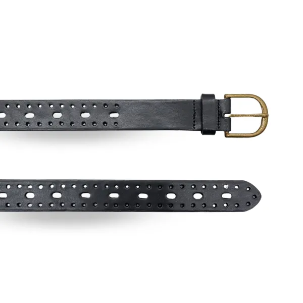 ENID - Women's Black Leather Belt with Gold Antique Buckle