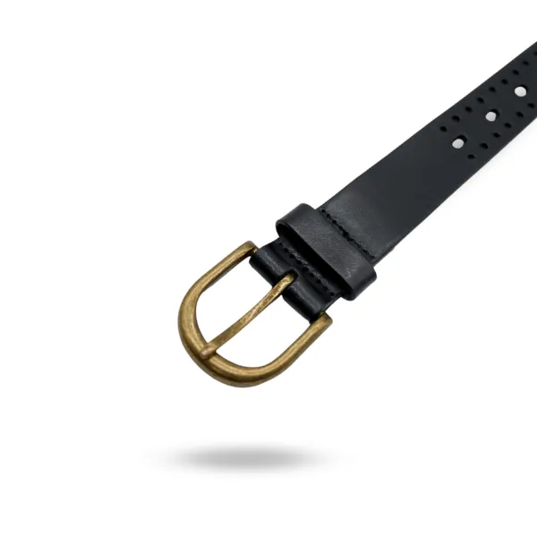 ENID - Women's Black Leather Belt with Gold Antique Buckle