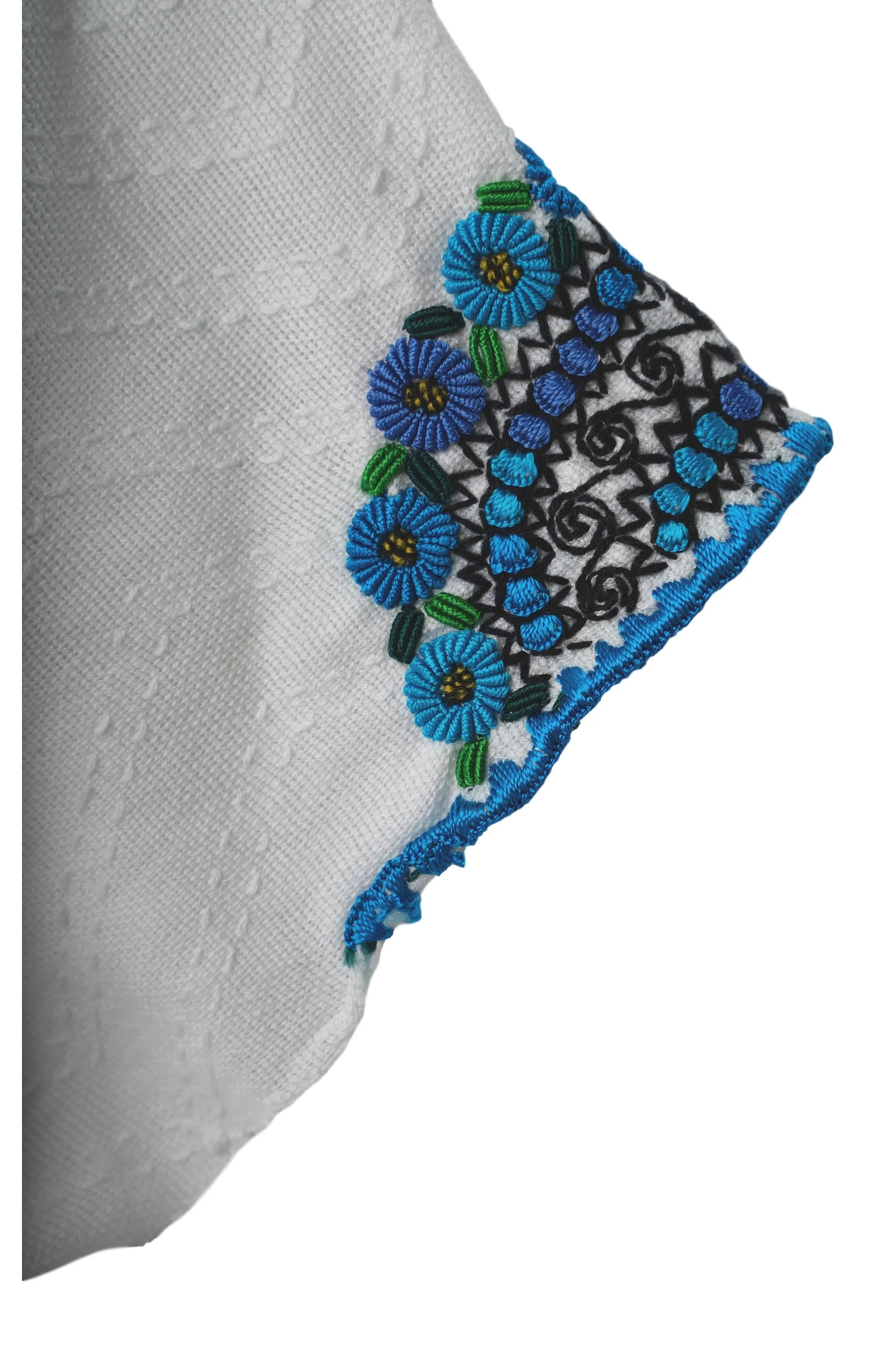 Evelyn Embroidered Guatemalan Top - White, Teal, Turquoise, & Black