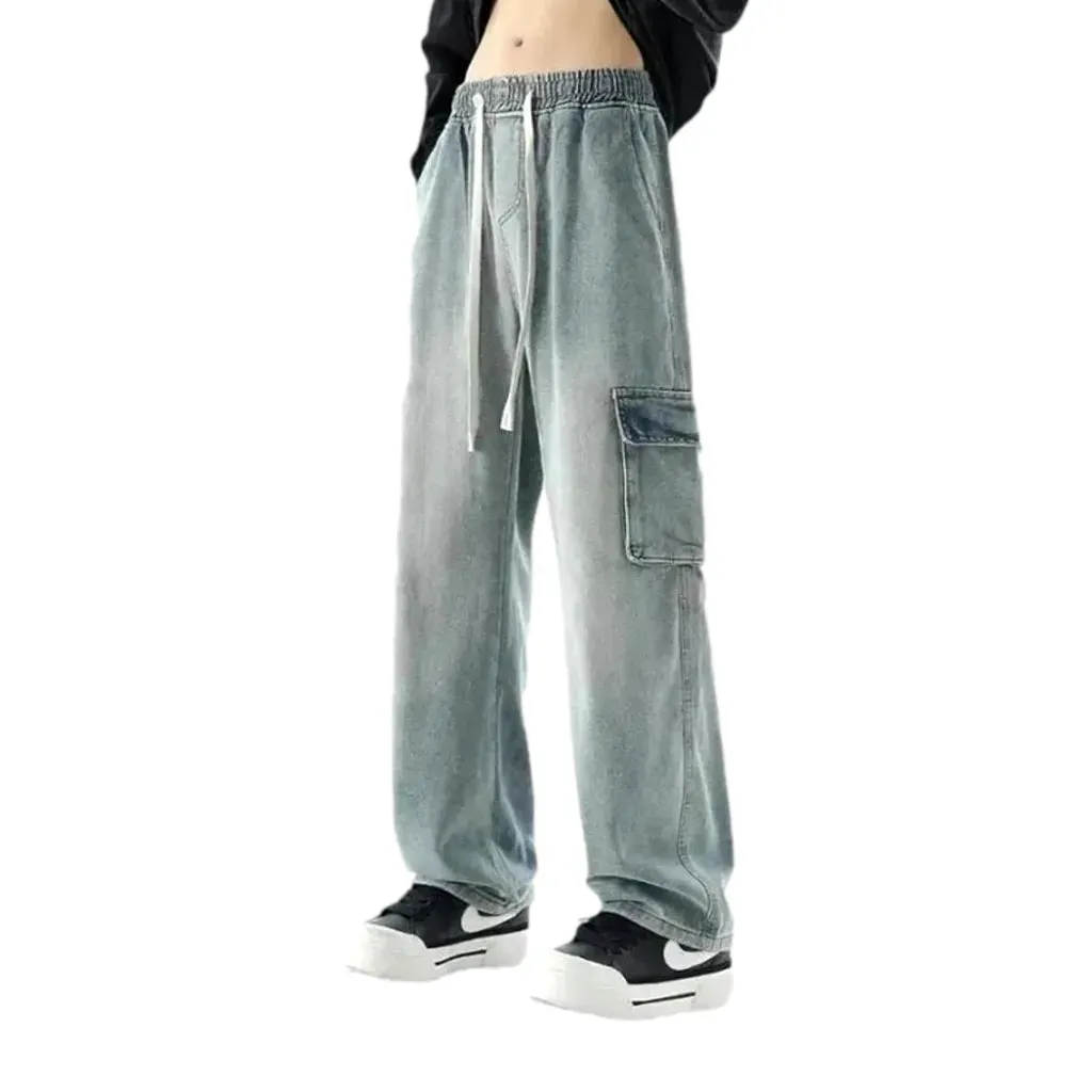 Fashionable stonewashed baggy men's denim joggers