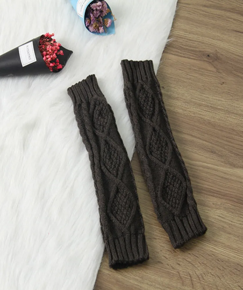 Fingerless Gloves Women Winter Knit Arm Warmers Long Argyle Pattern