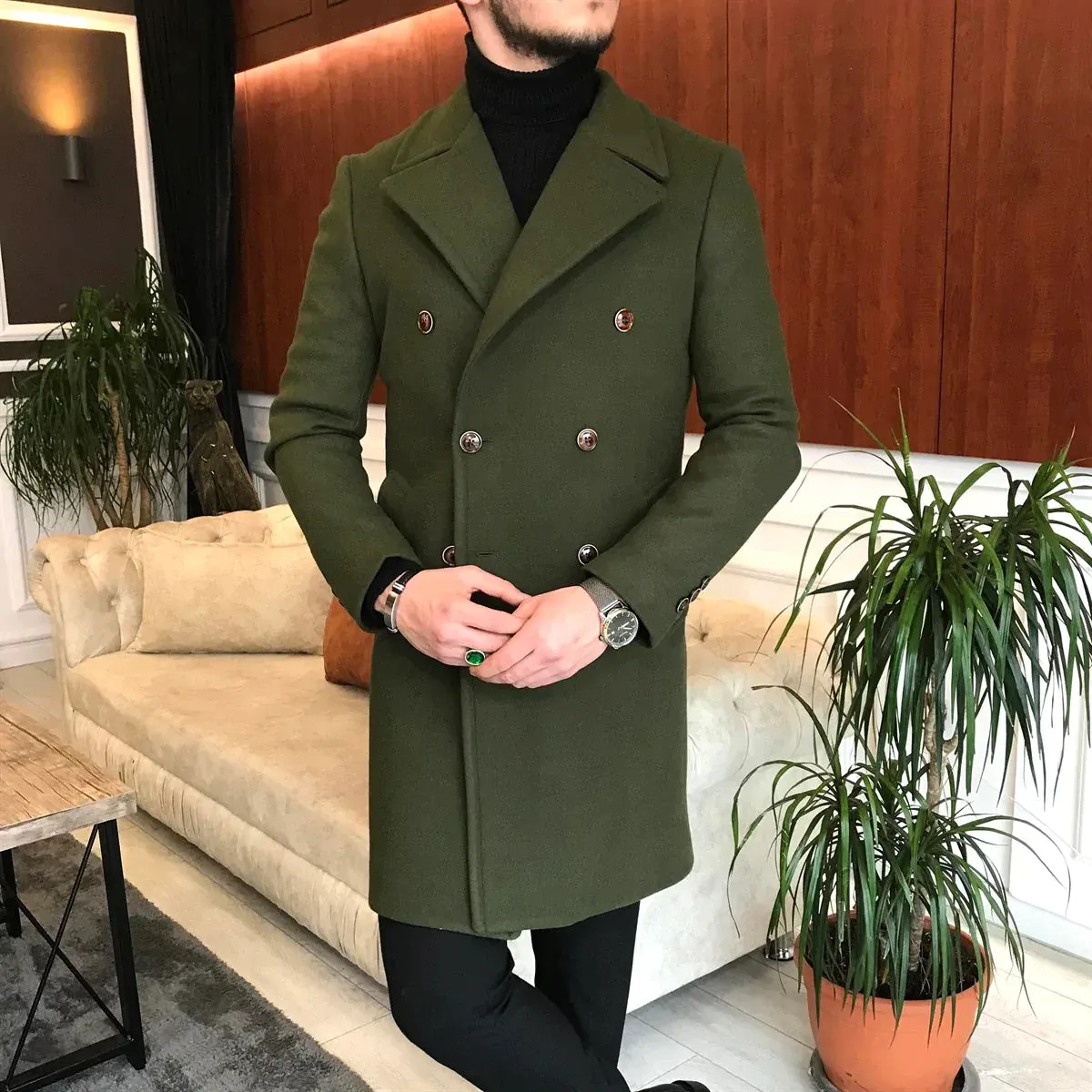 Frost Slim Fit Green Double Breasted Wool Coat by ITALIAN VEGA®