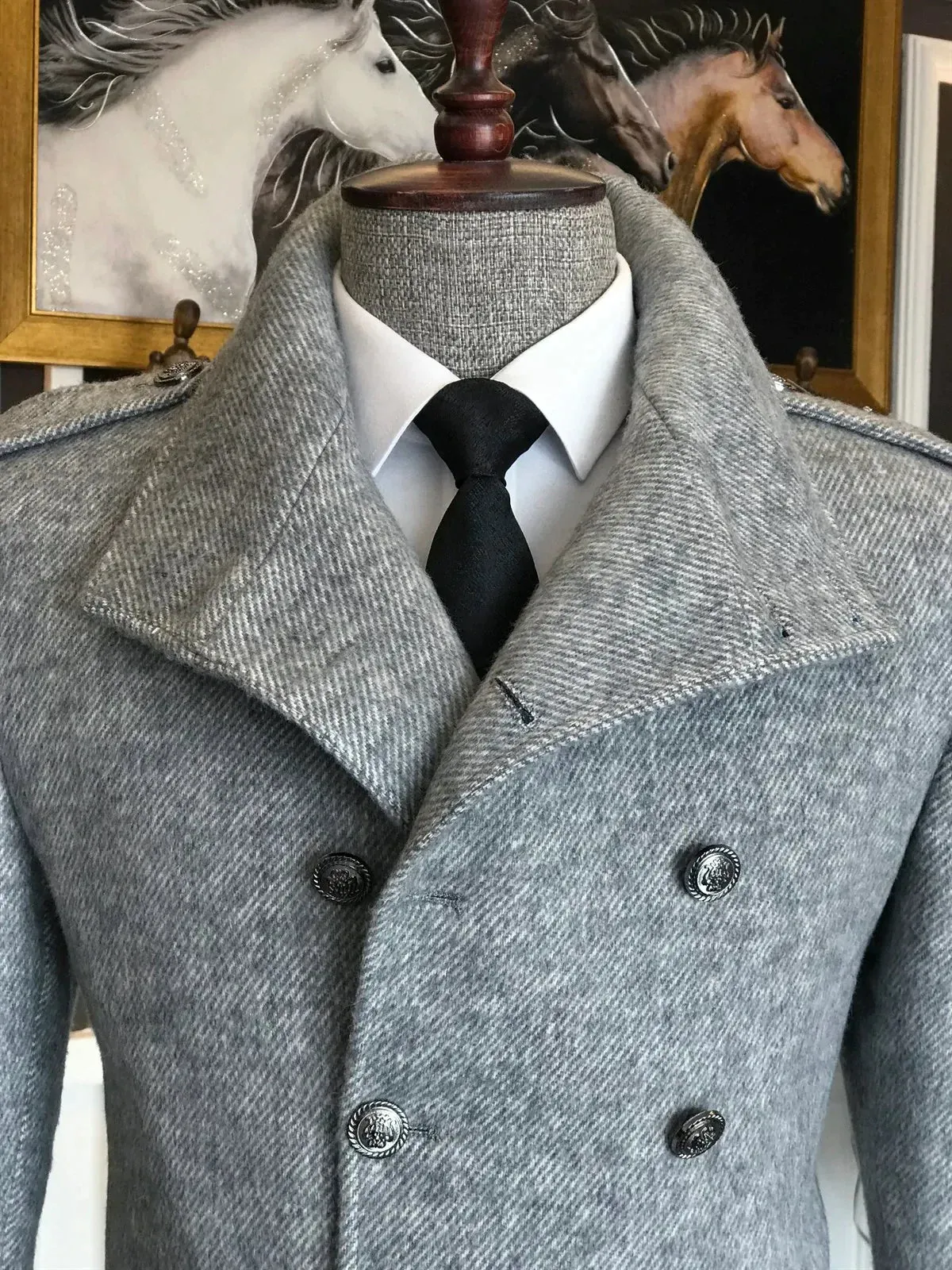 Frost Slim Fit Grey Double Breasted Wool Coat by ITALIAN VEGA®