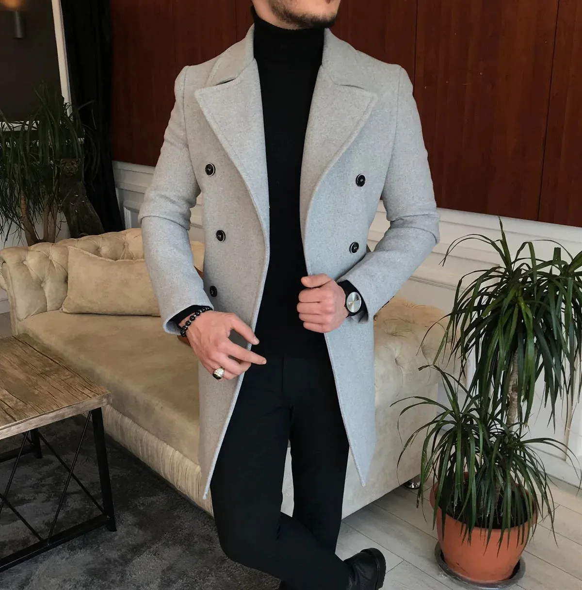 Frost Slim Fit Light Grey Double Breasted Wool Coat by Italian Vega®