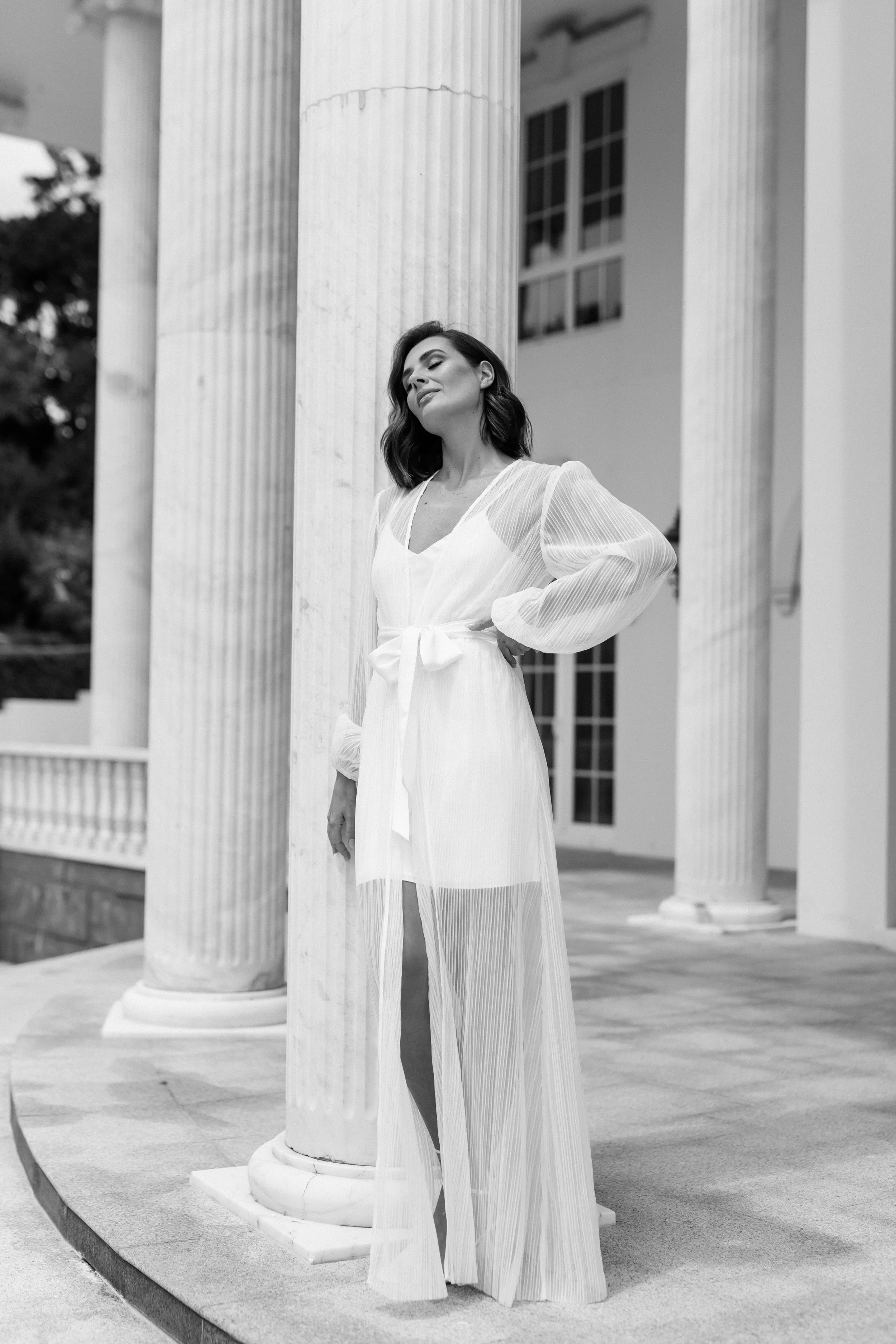 Georgia Pleated Maxi Bridal Robe - Includes Slip