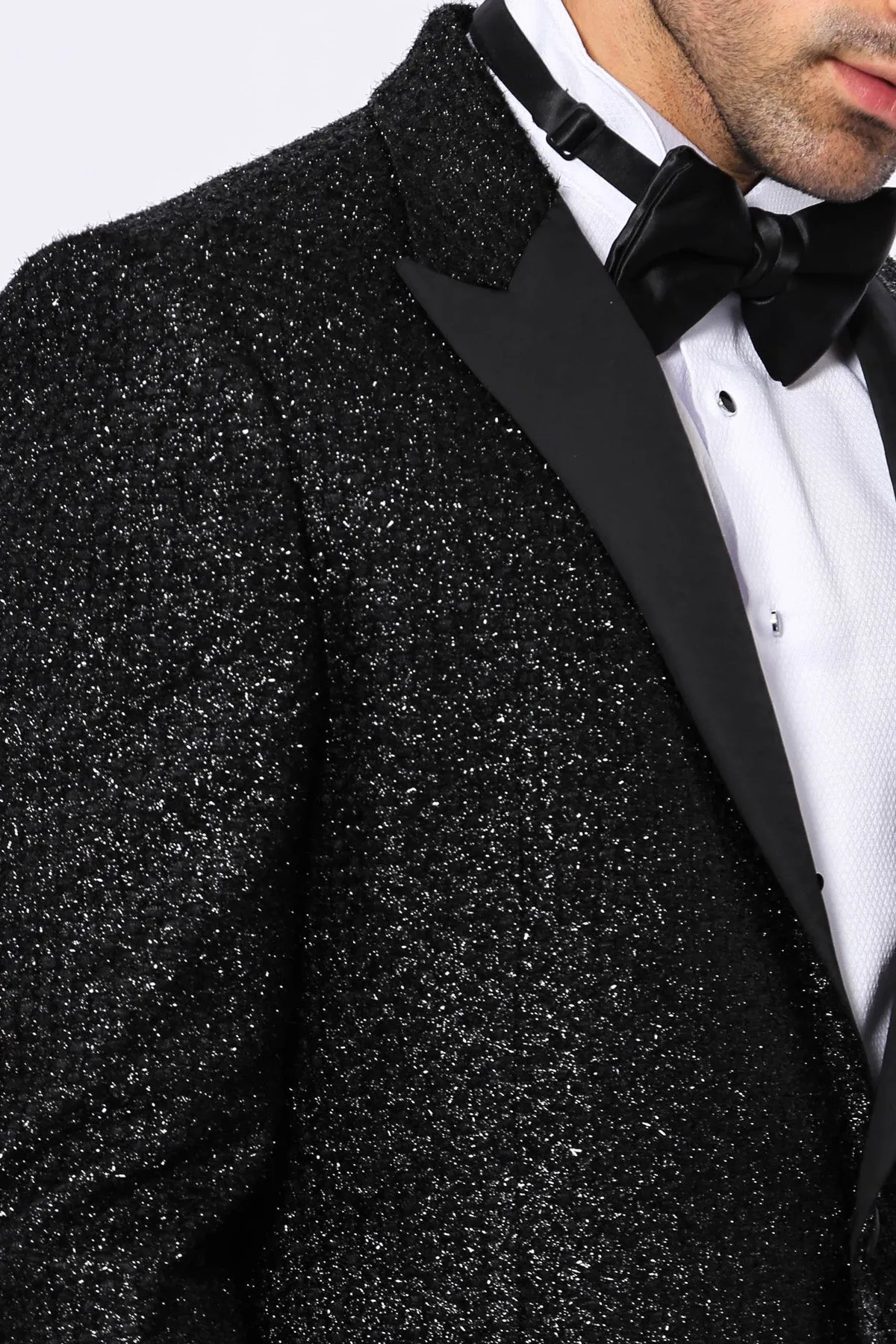 Glitter Pattern Black Men Prom Blazer - Wessi