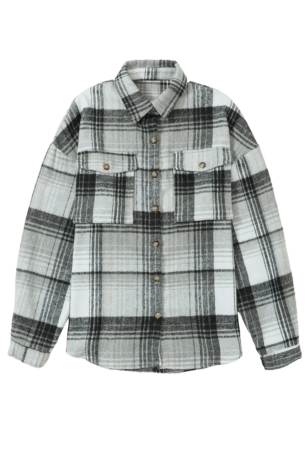 Gold Flame & Grey Plaid Button Up Collared Flannel Shacket