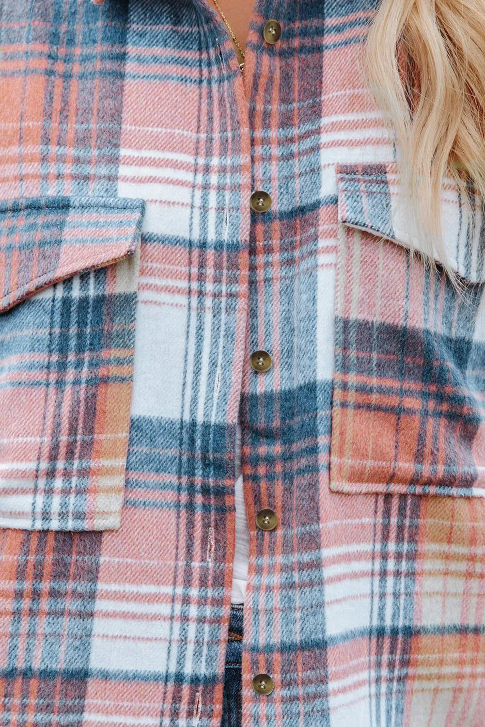 Gold Flame & Grey Plaid Button Up Collared Flannel Shacket