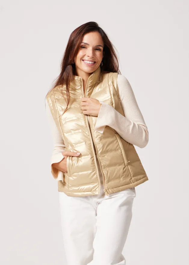 Gold Shimmer Duck Down Puffer Vest