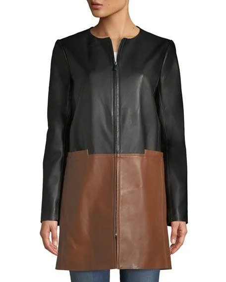 Gonce Two Tone Womens Lamb Leather Dress Coat