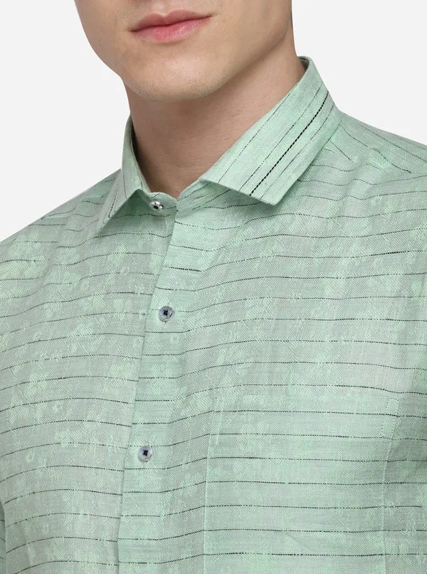 Green & Black Striped Slim Fit Party Wear Shirt | JB Studio