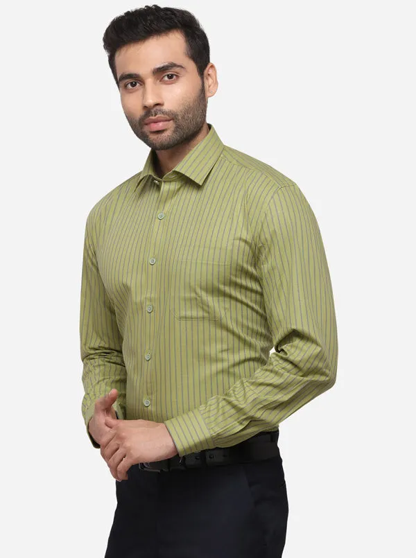 Green & Light Blue Striped Regular Fit Formal Shirt | JadeBlue