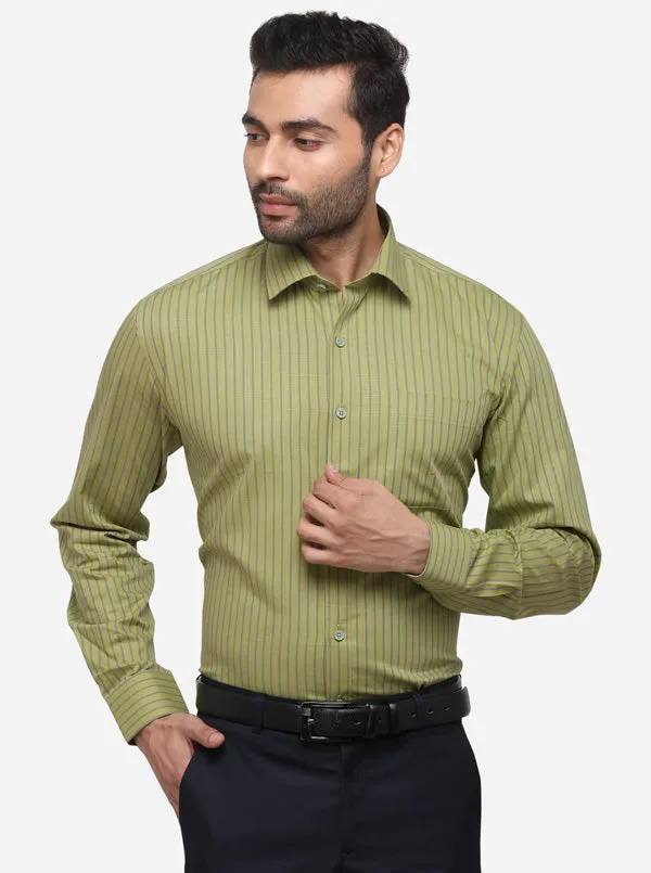 Green & Light Blue Striped Regular Fit Formal Shirt | JadeBlue