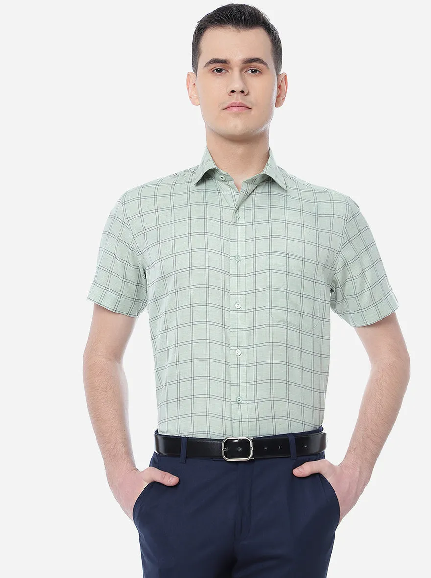 Green Checked Regular Fit Formal Shirt | Greenfibre