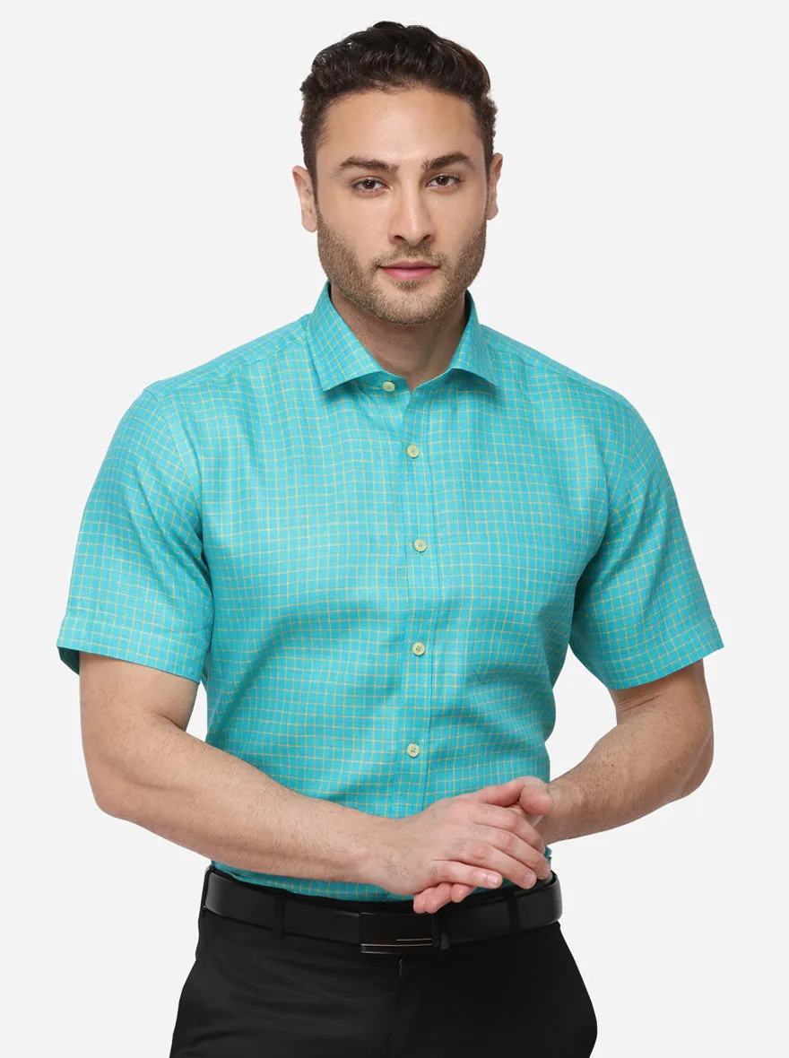 Green Checked Regular Fit Formal Shirt | JadeBlue