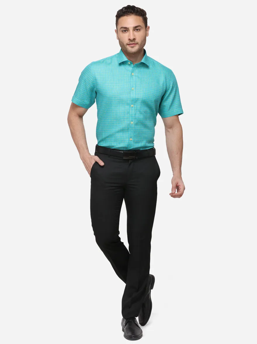 Green Checked Regular Fit Formal Shirt | JadeBlue