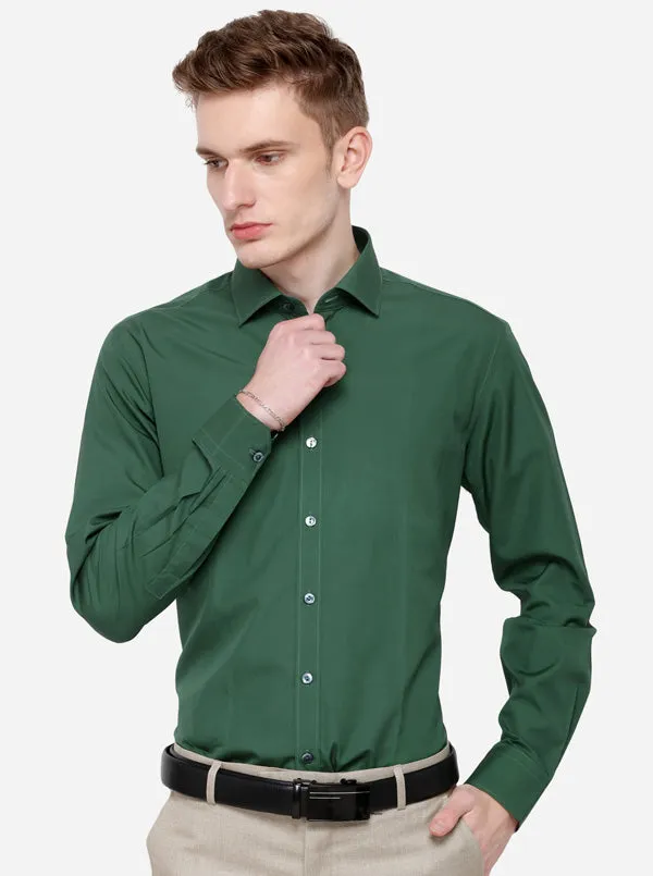 Green Solid Slim Fit Party Wear Shirt | Wyre