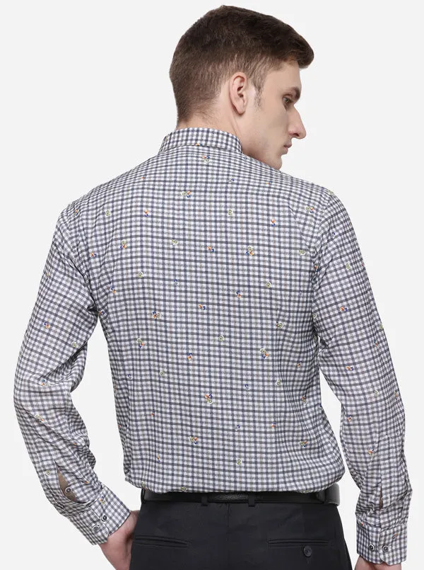 Grey & Green Checked Slim Fit Party Wear Shirt | JB Studio