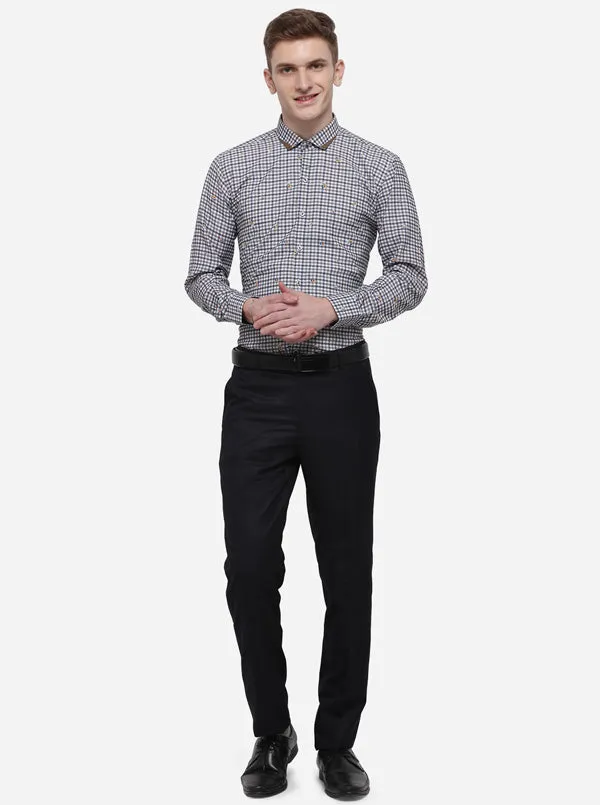 Grey & Green Checked Slim Fit Party Wear Shirt | JB Studio