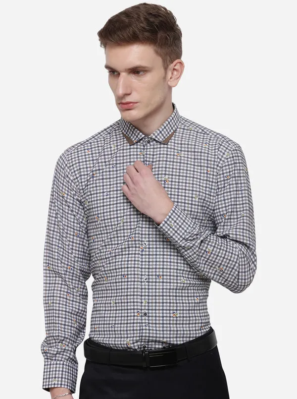 Grey & Green Checked Slim Fit Party Wear Shirt | JB Studio