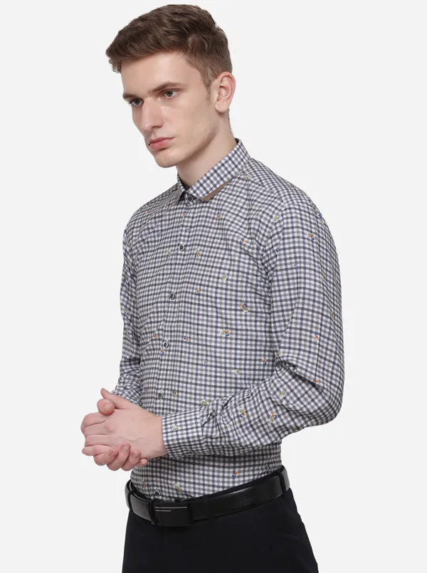 Grey & Green Checked Slim Fit Party Wear Shirt | JB Studio