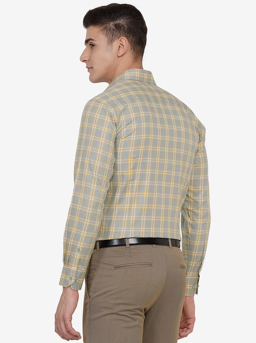 Grey & Yellow Checked Regular Fit Formal Shirt | JadeBlue