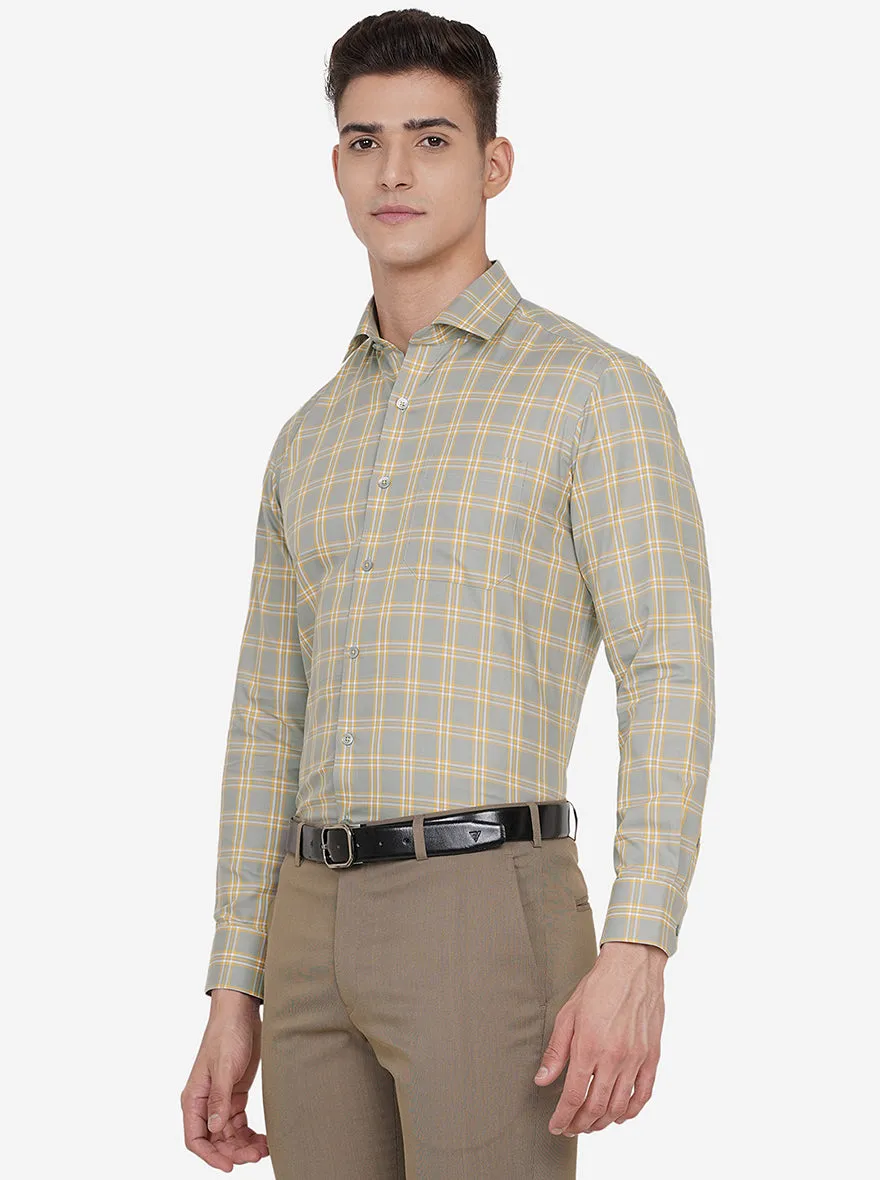 Grey & Yellow Checked Regular Fit Formal Shirt | JadeBlue