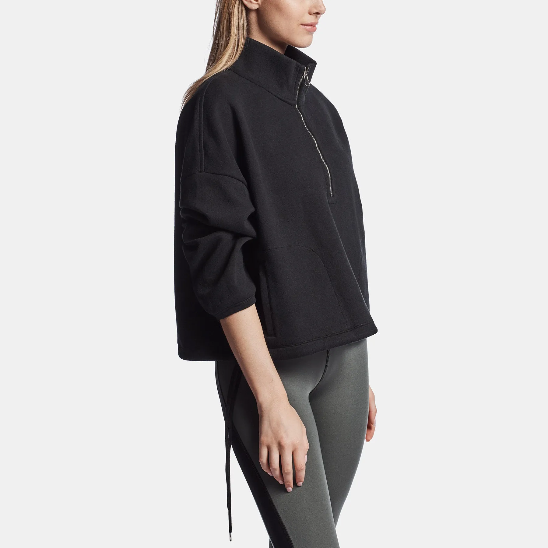 Half Zip Pull On Sweat Top - Black